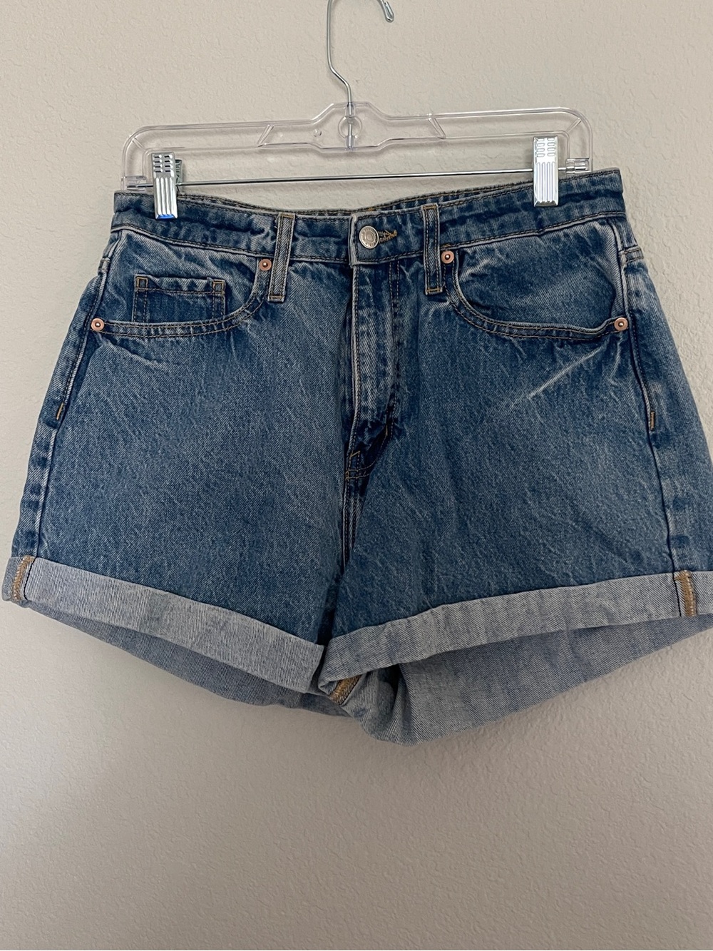 wild fable Dark Blue High-Rise Rolled Hem Denim Shorts